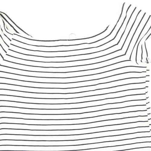 Papaya Womens White Striped Viscose Basic T-Shirt Size 16 Off the Shoulder