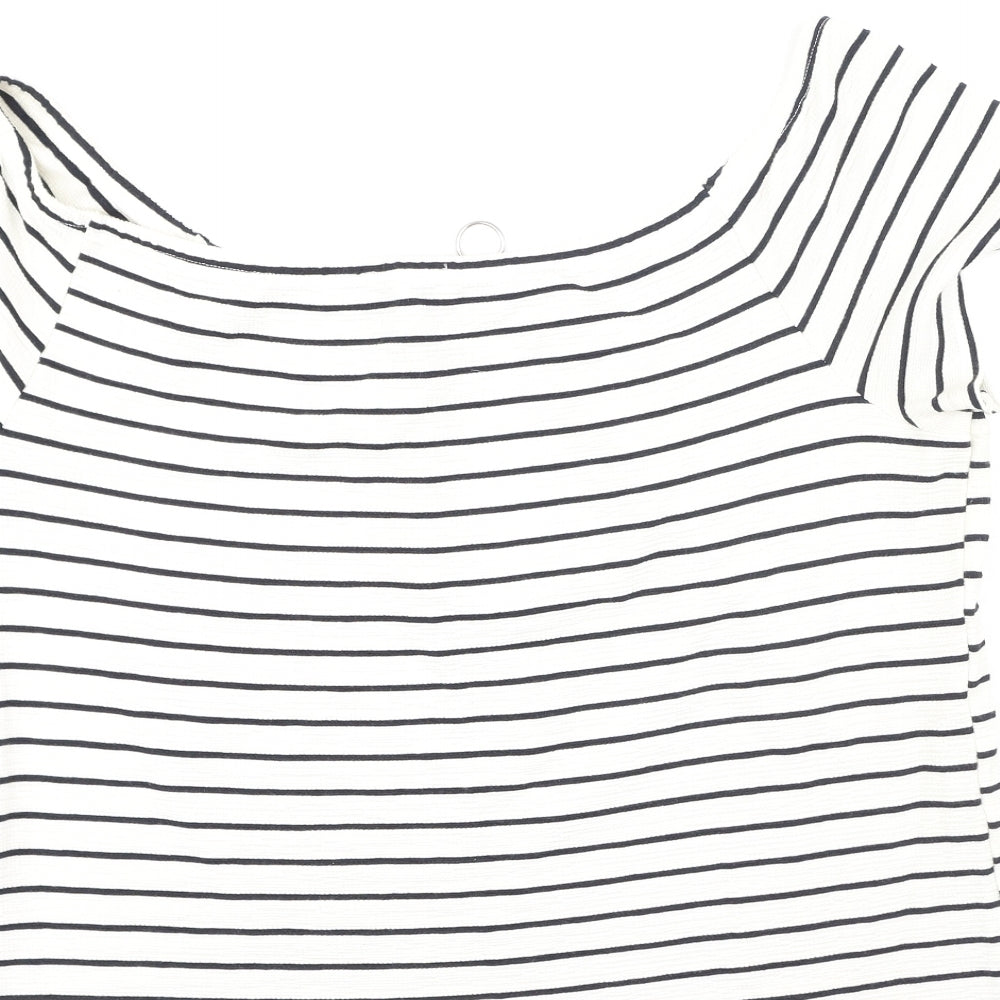 Papaya Womens White Striped Viscose Basic T-Shirt Size 16 Off the Shoulder