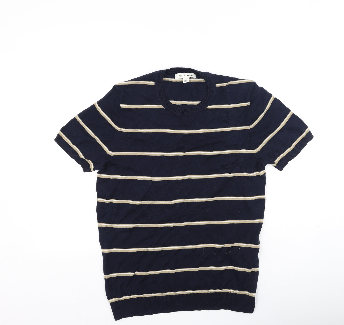 Marks and Spencer Womens Multicoloured Striped Cotton Basic T-Shirt Size S Round Neck