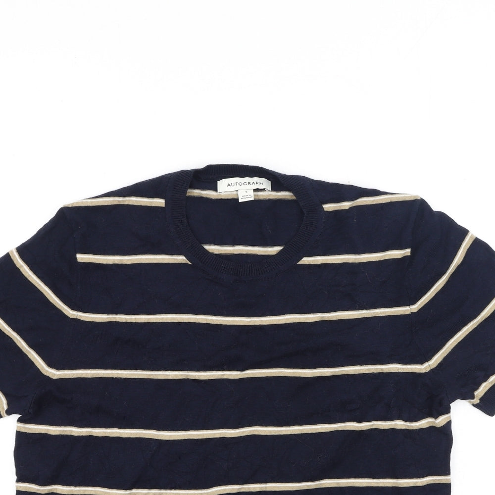 Marks and Spencer Womens Multicoloured Striped Cotton Basic T-Shirt Size S Round Neck