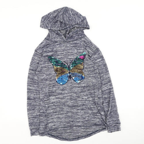 Debenhams Girls Blue  Polyester Pullover Hoodie Size 11-12 Years   - Butterflies