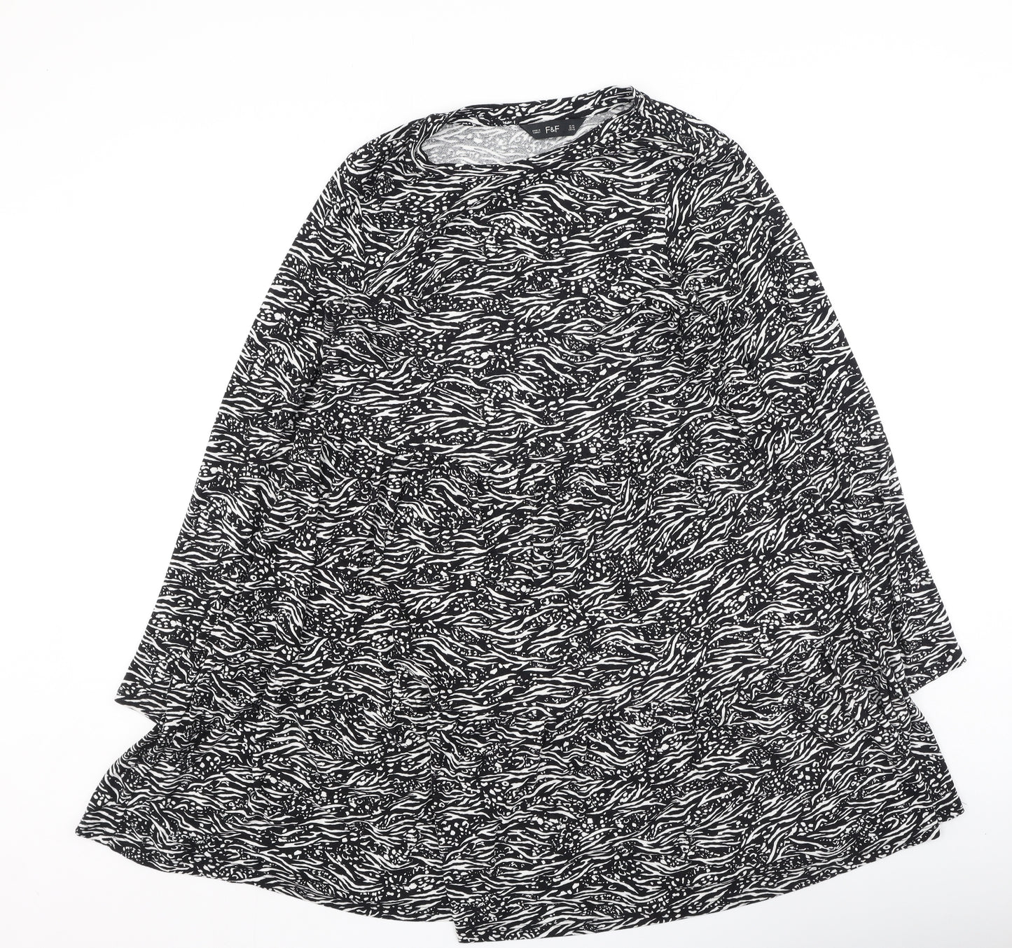 F&F Womens Black Animal Print Cotton Fit & Flare  Size 20  Round Neck