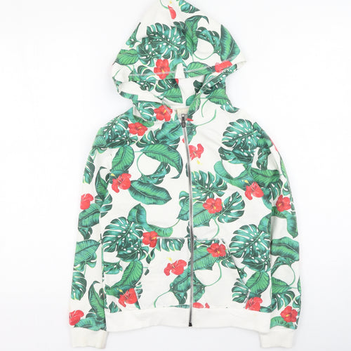 Zara Girls Multicoloured Round Neck Floral Cotton Full Zip Jumper Size 10 Years