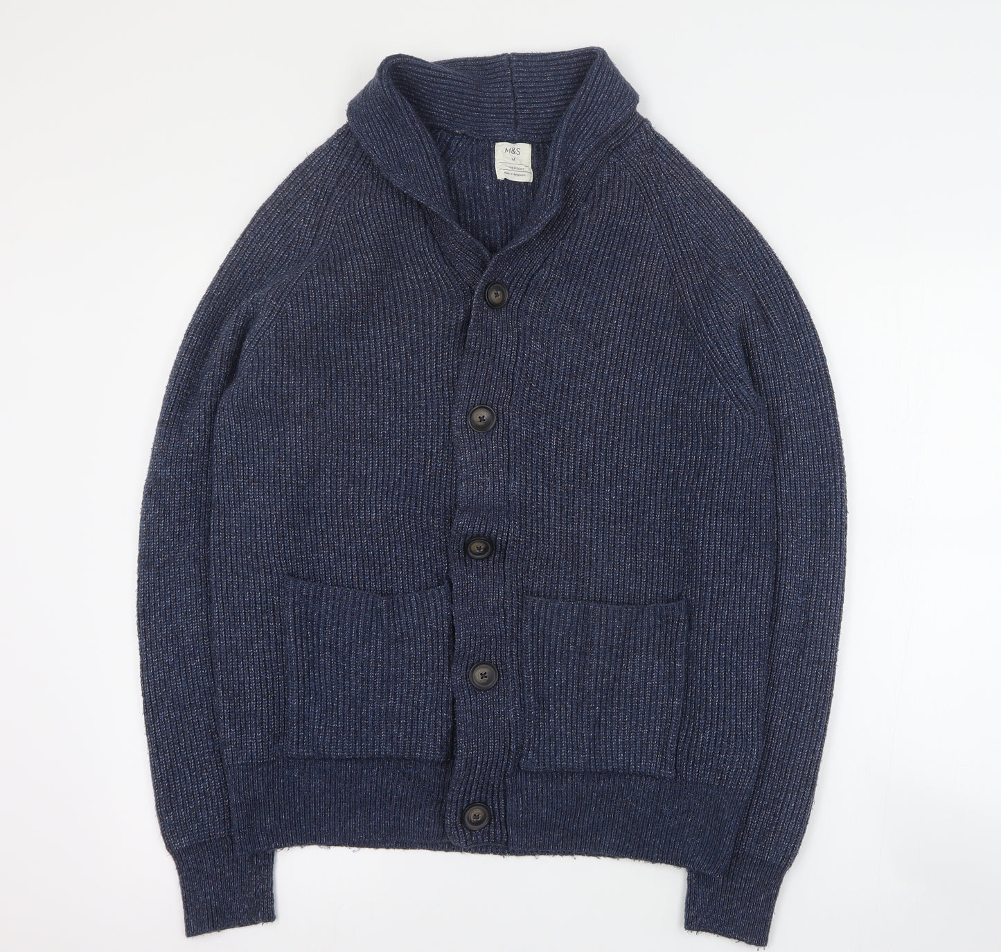Marks and Spencer Mens Blue Collared  Polyamide Cardigan Jumper Size M