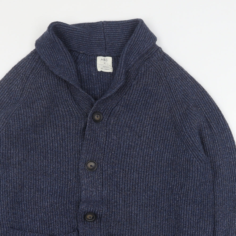 Marks and Spencer Mens Blue Collared  Polyamide Cardigan Jumper Size M