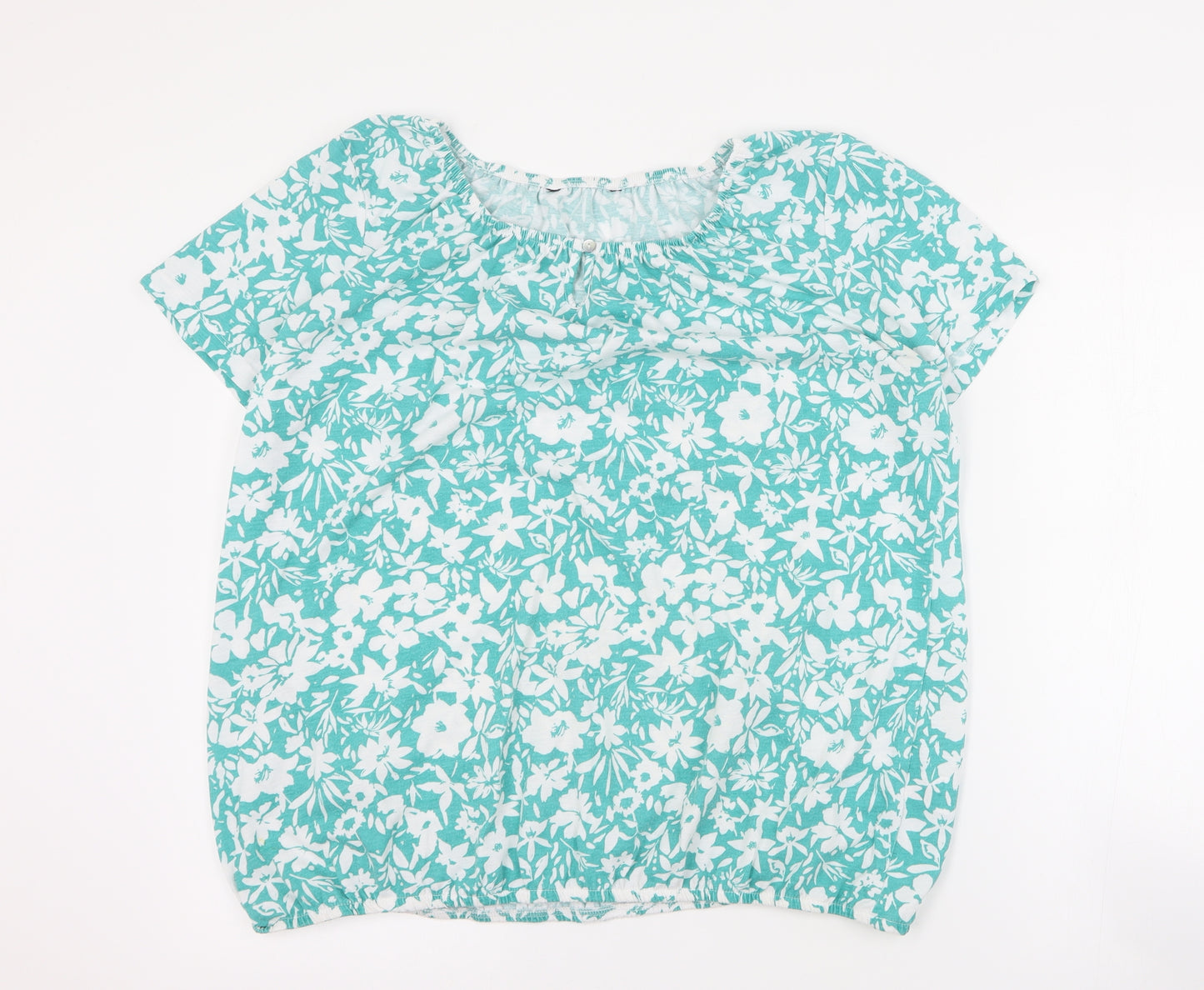Matalan Womens Green Floral Polyester Basic T-Shirt Size 18 Round Neck