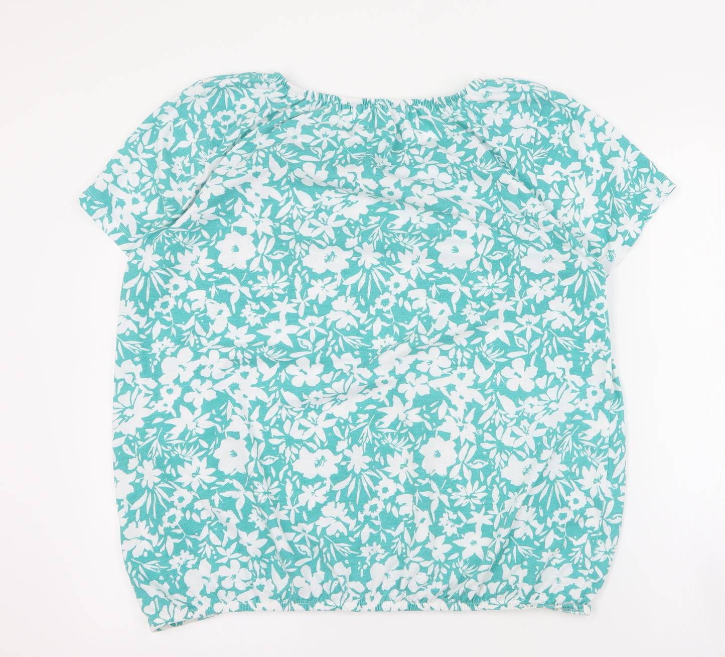 Matalan Womens Green Floral Polyester Basic T-Shirt Size 18 Round Neck