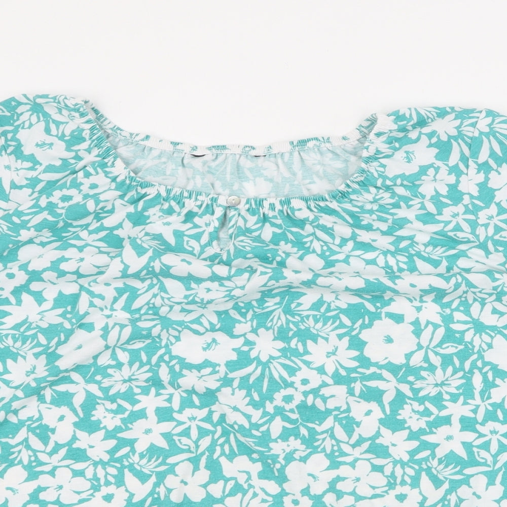 Matalan Womens Green Floral Polyester Basic T-Shirt Size 18 Round Neck