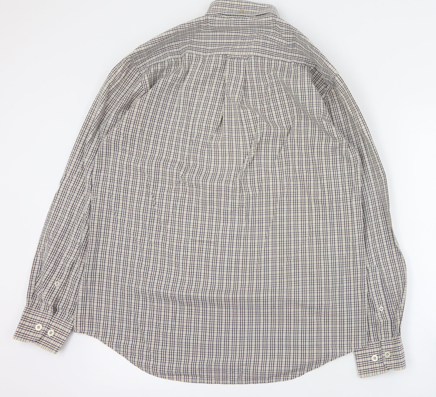 Ben Sherman Mens Brown Plaid Polyester  Button-Up Size M Collared Button