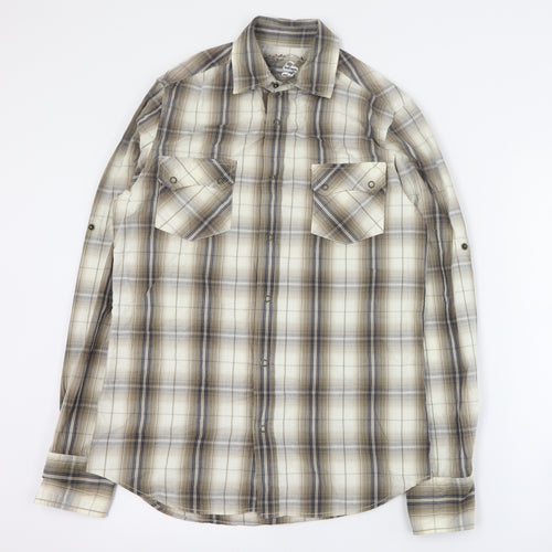 Cedarwood State Mens Brown Plaid Cotton  Button-Up Size S Collared Snap