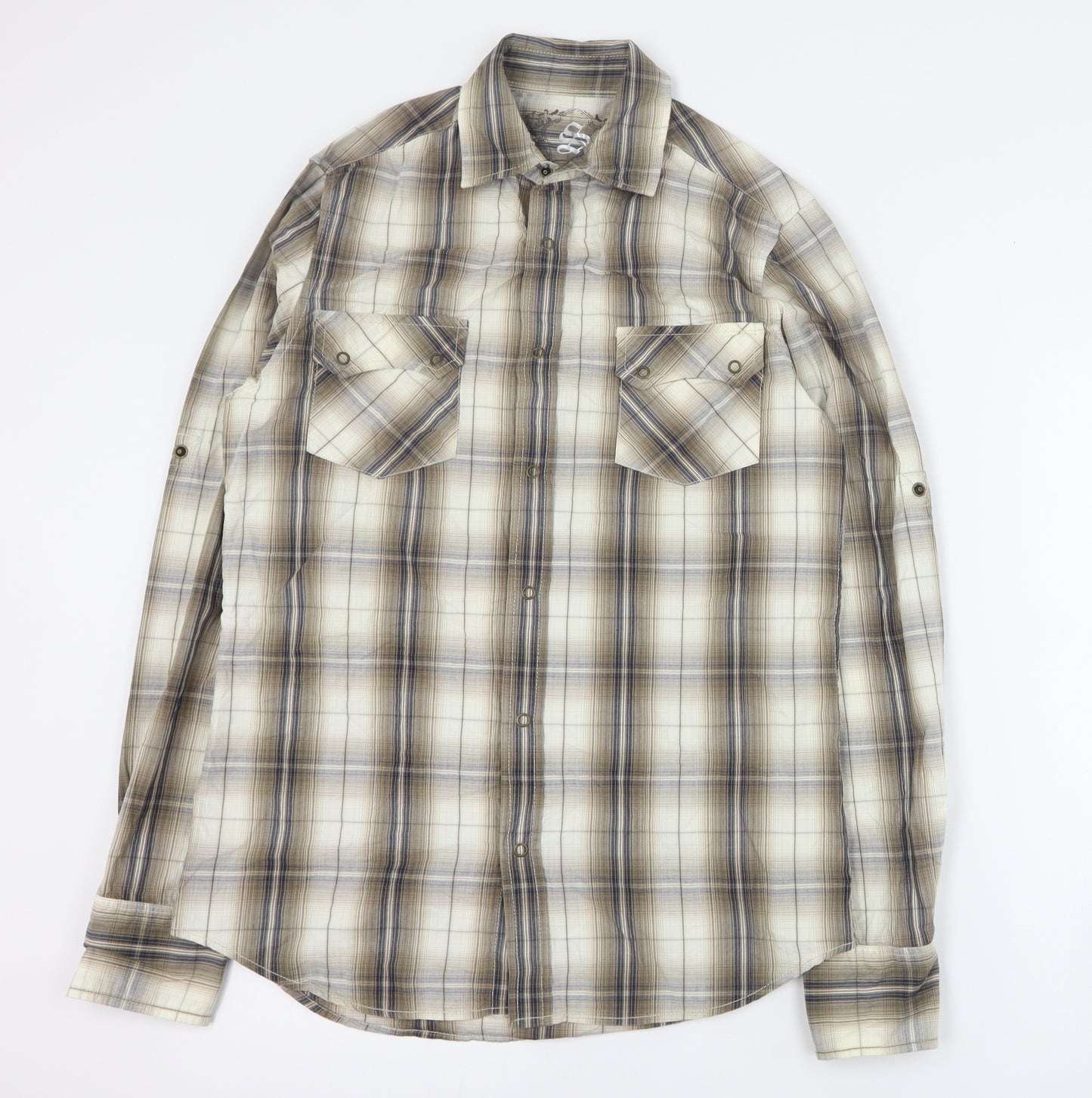 Cedarwood State Mens Brown Plaid Cotton  Button-Up Size S Collared Snap