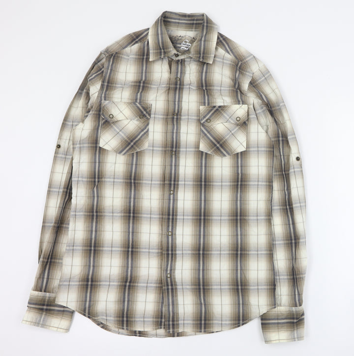Cedarwood State Mens Brown Plaid Cotton  Button-Up Size S Collared Snap