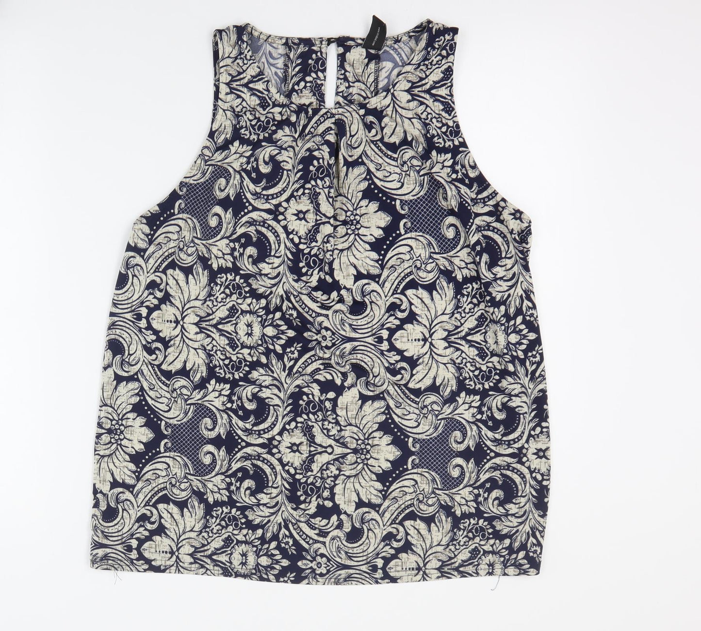 Izabel Womens Blue Floral Polyester Basic Tank Size 12 Round Neck