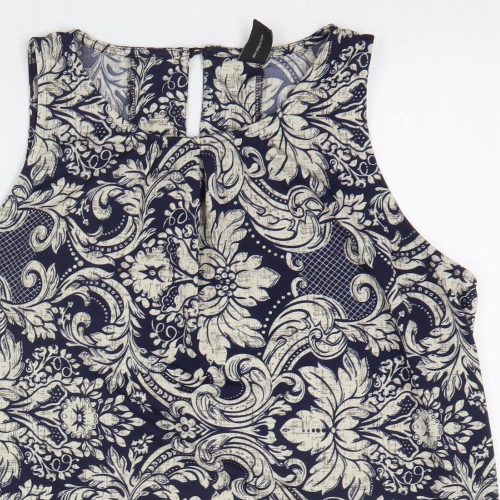 Izabel Womens Blue Floral Polyester Basic Tank Size 12 Round Neck