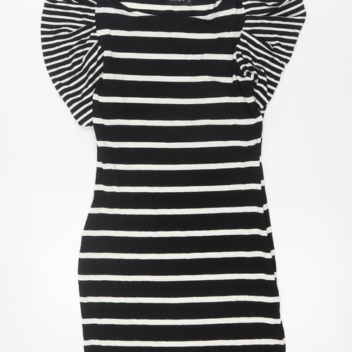 Exhibit Womens Black Striped Viscose Bodycon  Size 10  Round Neck Pullover