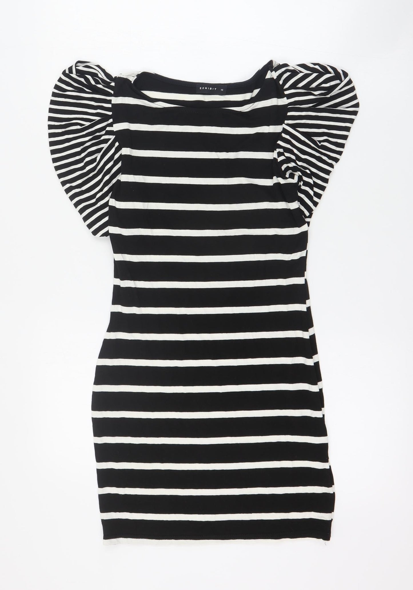 Exhibit Womens Black Striped Viscose Bodycon  Size 10  Round Neck Pullover