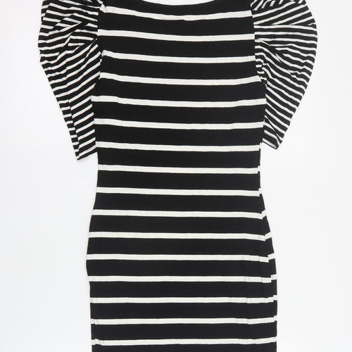 Exhibit Womens Black Striped Viscose Bodycon  Size 10  Round Neck Pullover
