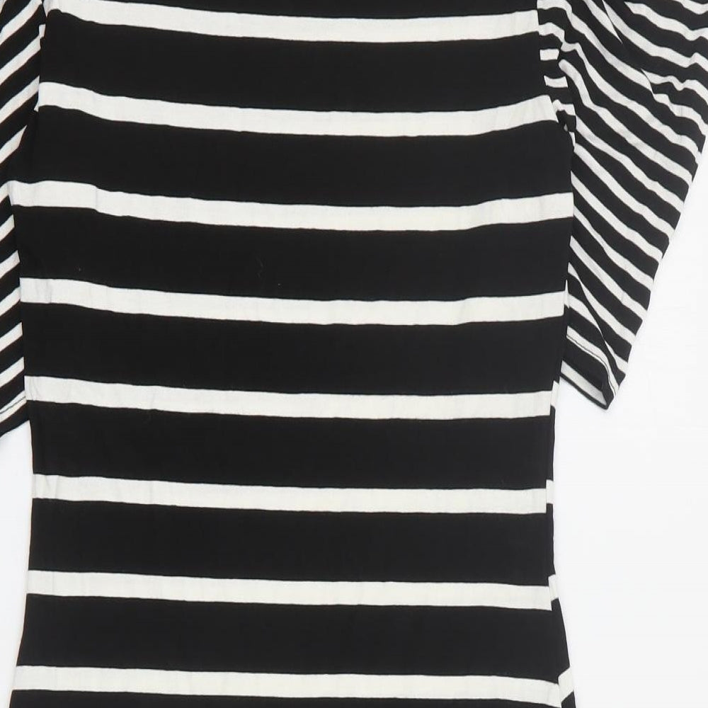 Exhibit Womens Black Striped Viscose Bodycon  Size 10  Round Neck Pullover