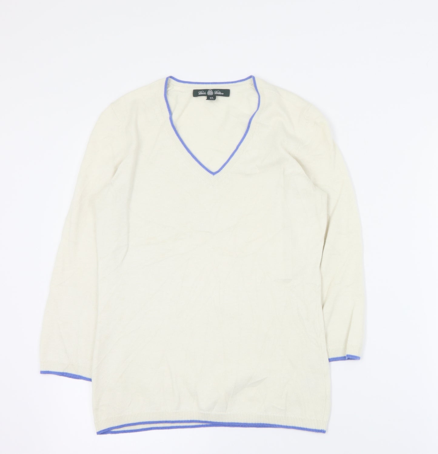 Brooks Brothers Womens White V-Neck  Cotton Pullover Jumper Size XS