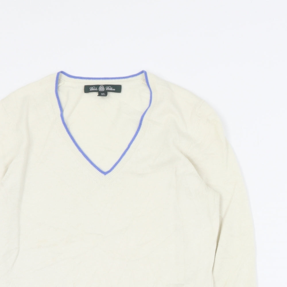 Brooks Brothers Womens White V-Neck  Cotton Pullover Jumper Size XS