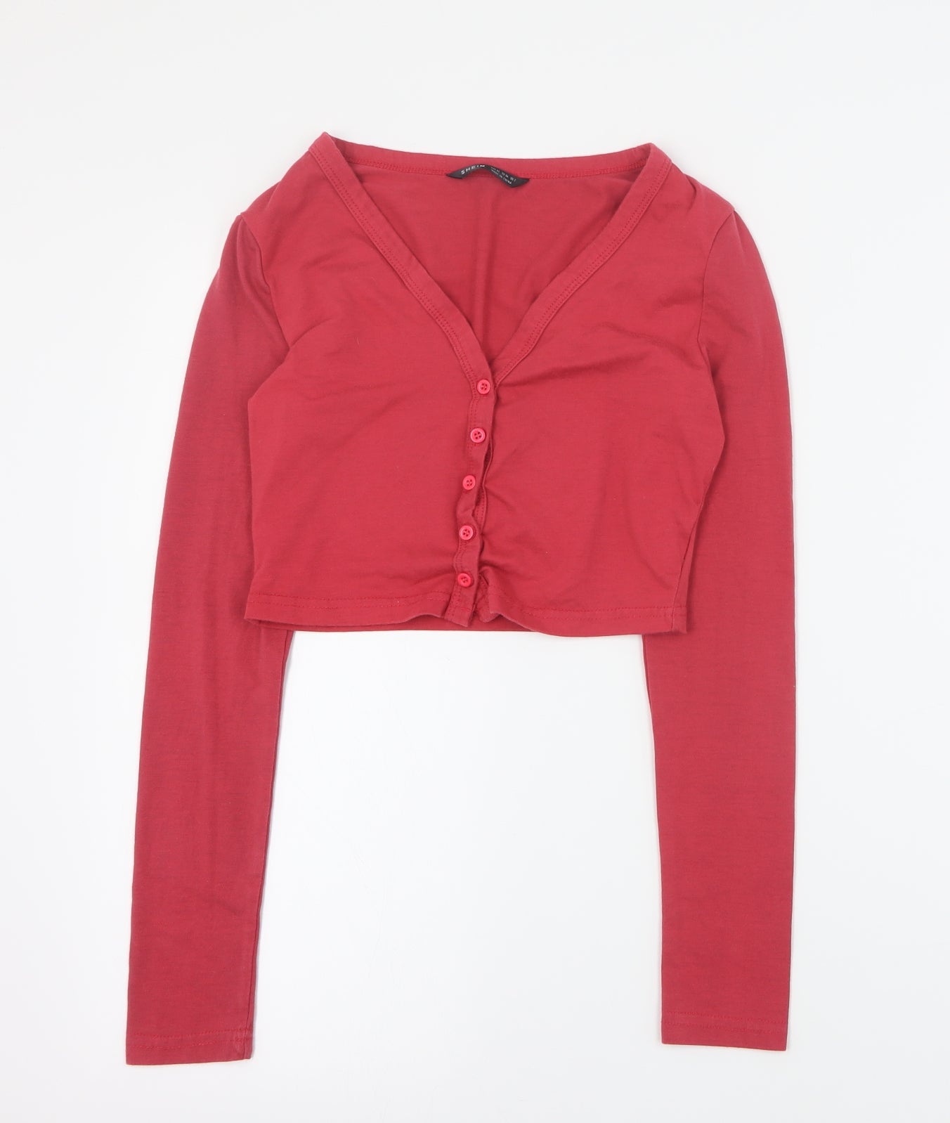 SheIn Womens Red V-Neck  Polyester Cardigan Jumper Size XS
