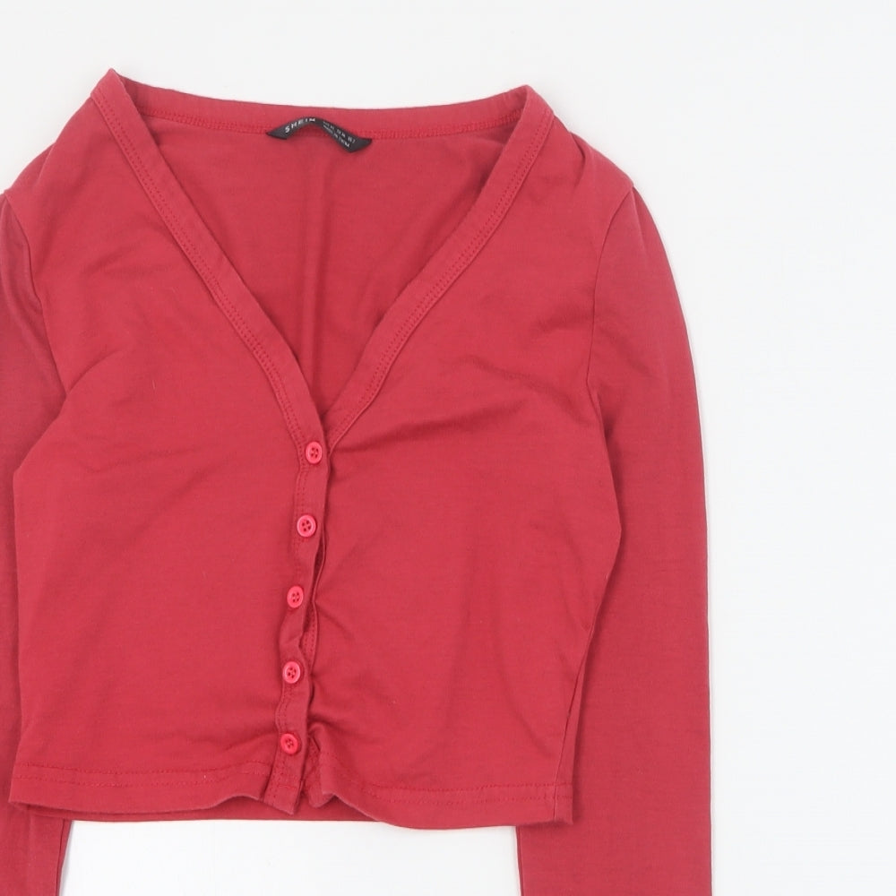 SheIn Womens Red V-Neck  Polyester Cardigan Jumper Size XS