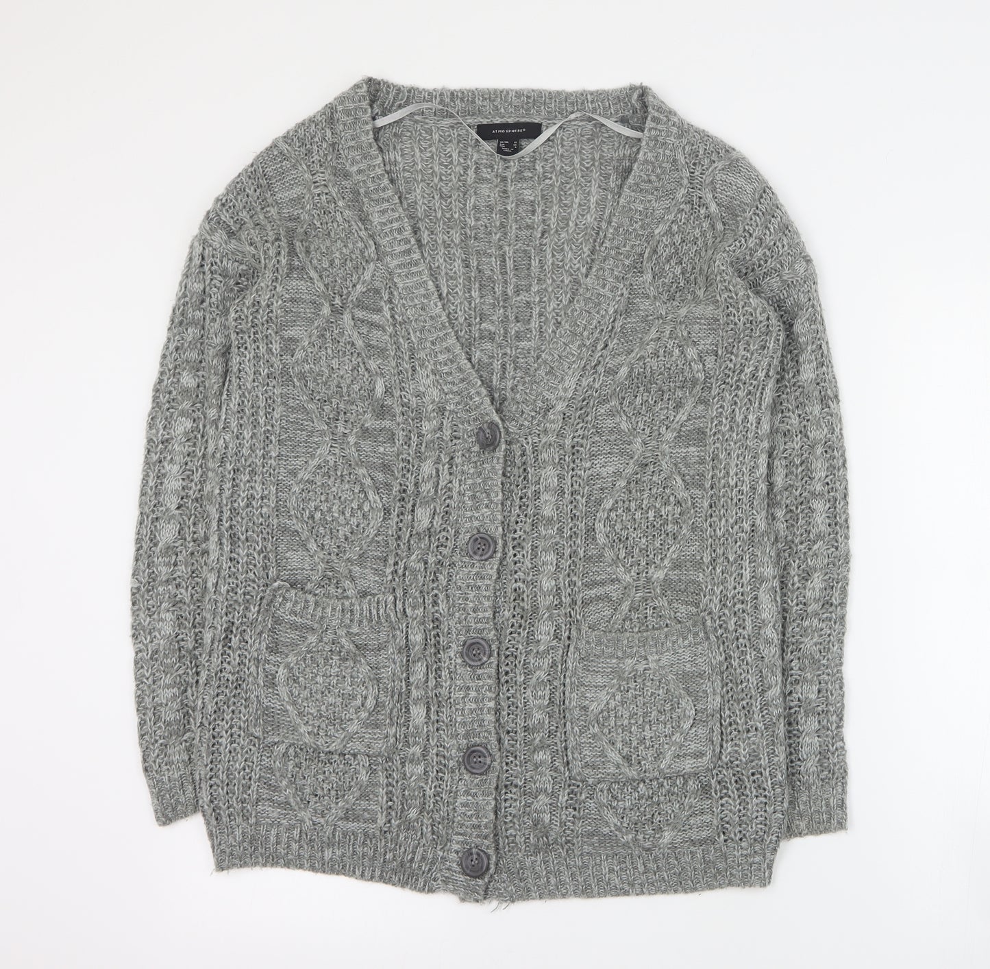 Primark Womens Grey V-Neck  Acrylic Cardigan Jumper Size 10