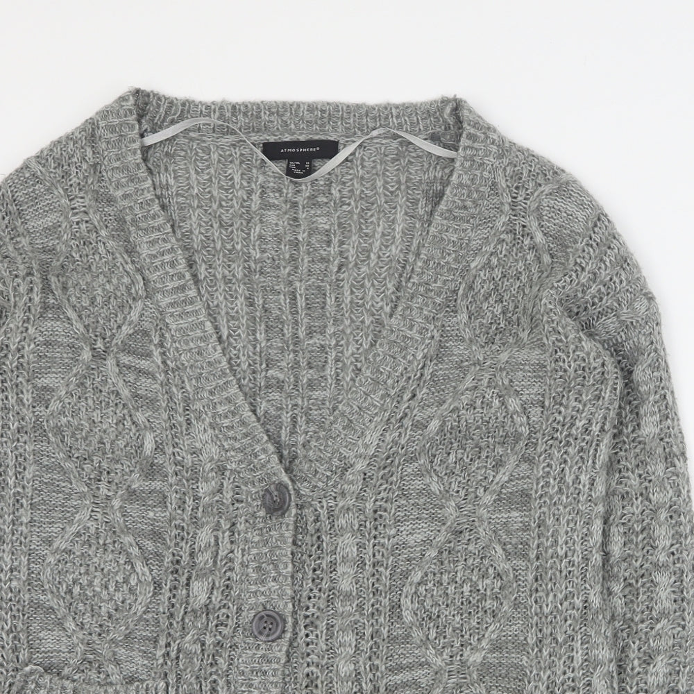 Primark Womens Grey V-Neck  Acrylic Cardigan Jumper Size 10