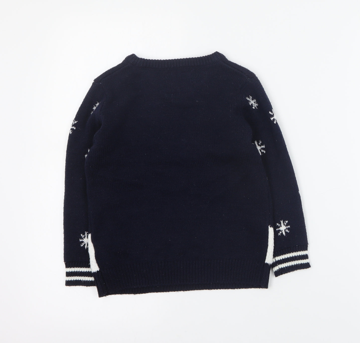 Primark Boys Blue Round Neck  Acrylic Pullover Jumper Size 4-5 Years  Pullover - Christmas