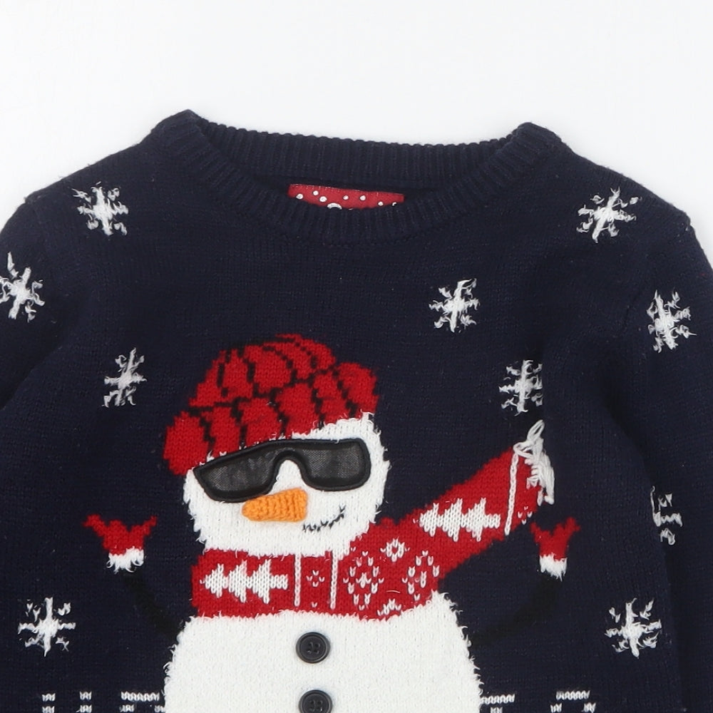Primark Boys Blue Round Neck  Acrylic Pullover Jumper Size 4-5 Years  Pullover - Christmas