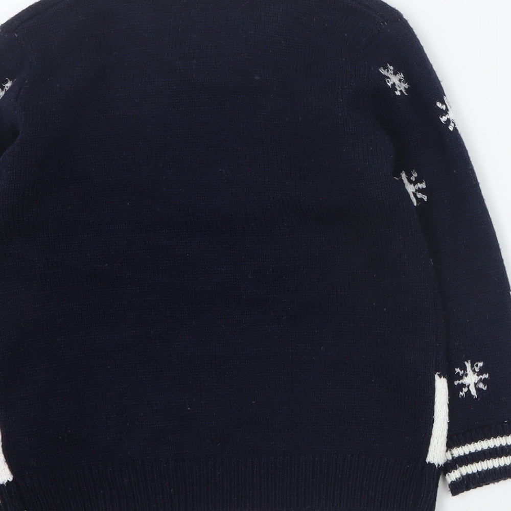 Primark Boys Blue Round Neck  Acrylic Pullover Jumper Size 4-5 Years  Pullover - Christmas