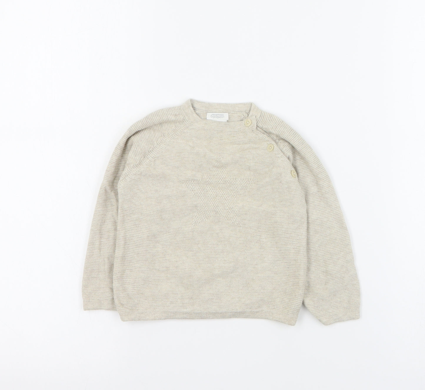 mamas & papas Baby Beige  Cotton Pullover Jumper Size 9-12 Months  Button