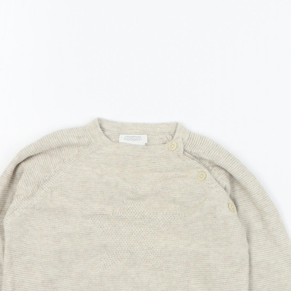 mamas & papas Baby Beige  Cotton Pullover Jumper Size 9-12 Months  Button