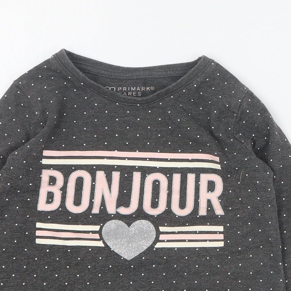 Primark Girls Grey  Cotton Basic T-Shirt Size 3-4 Years Round Neck Pullover