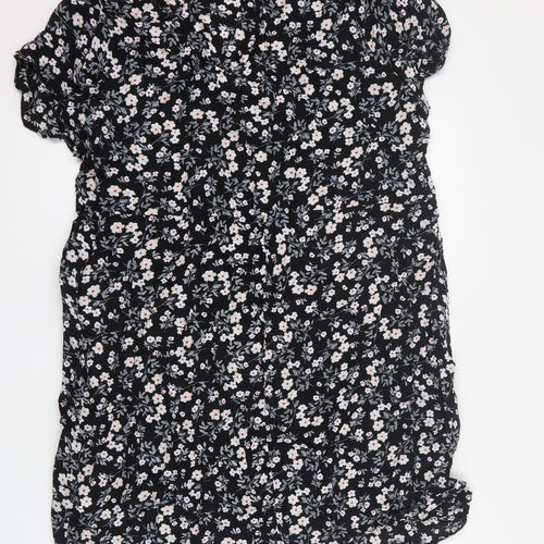 New Look Womens Black Floral Viscose Mini  Size 18  V-Neck Zip