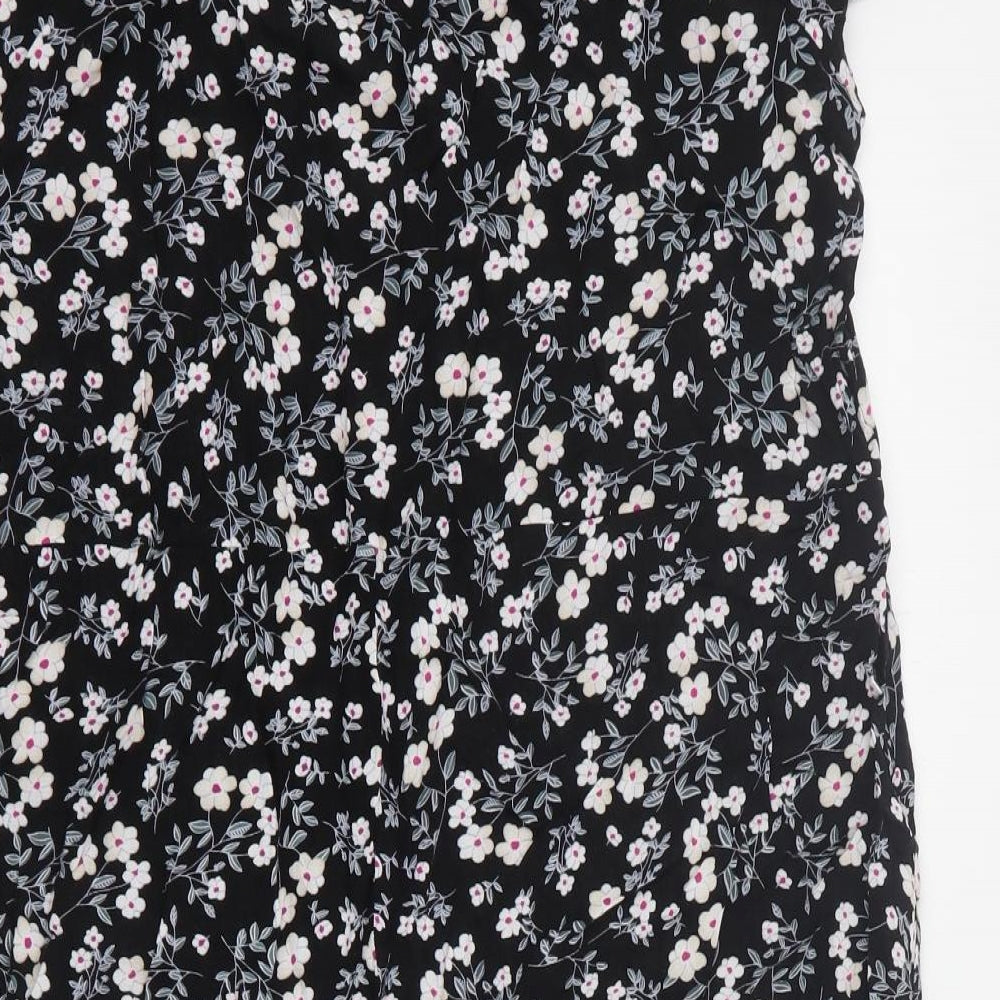 New Look Womens Black Floral Viscose Mini  Size 18  V-Neck Zip