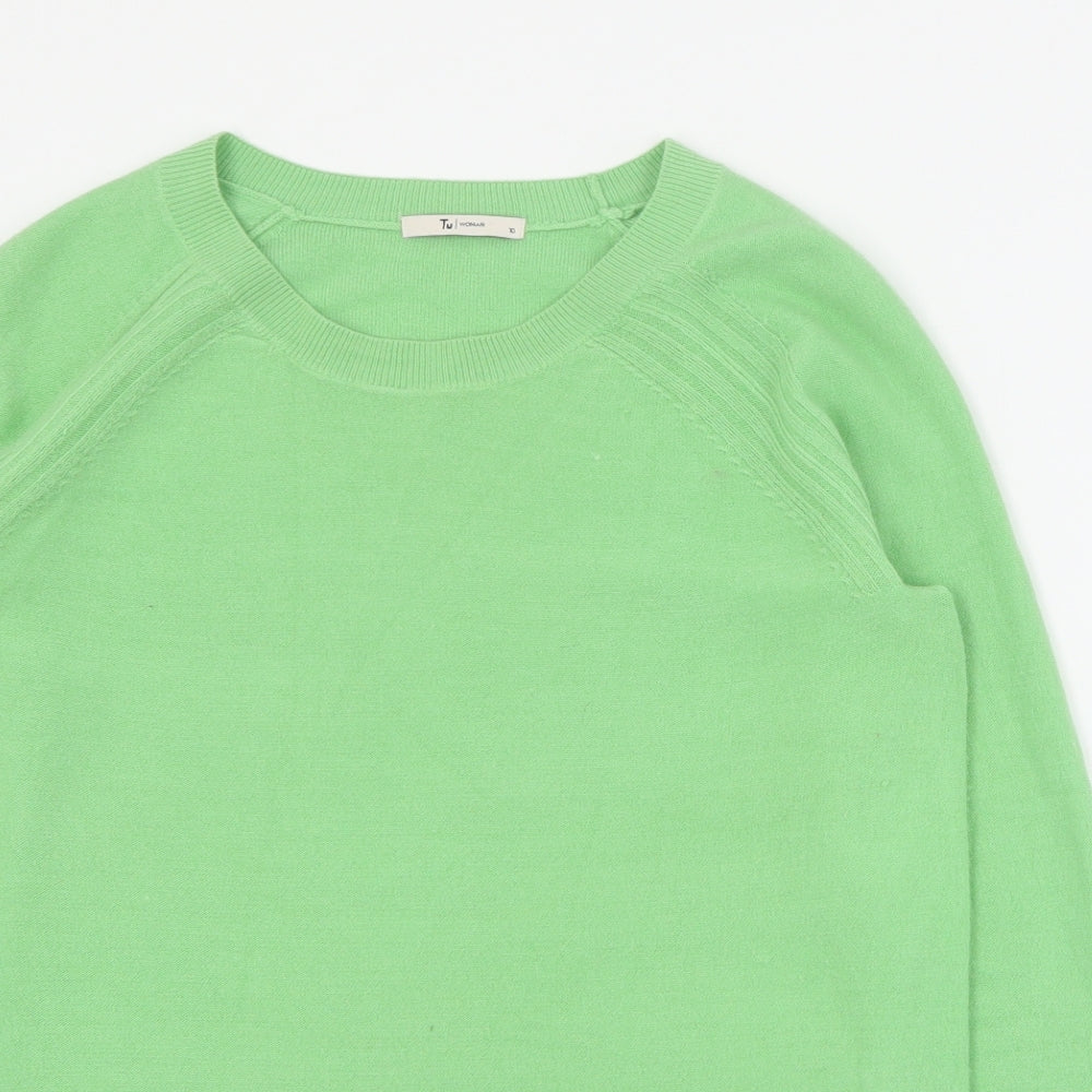 TU Womens Green Round Neck  Acrylic Pullover Jumper Size 10