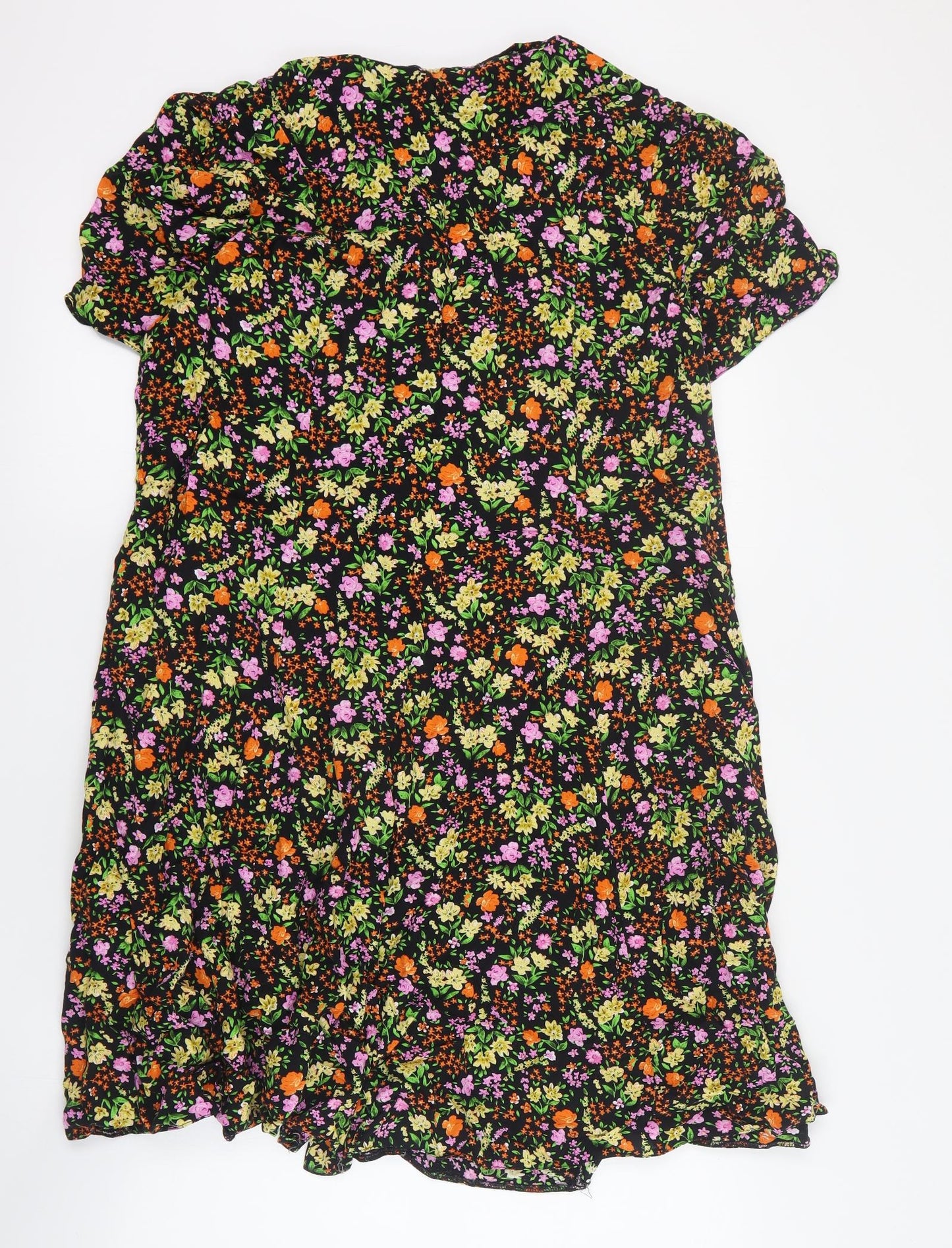 New Look Womens Black Floral Viscose Shift  Size 18  V-Neck Pullover