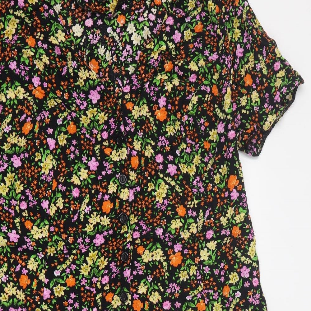 New Look Womens Black Floral Viscose Shift  Size 18  V-Neck Pullover