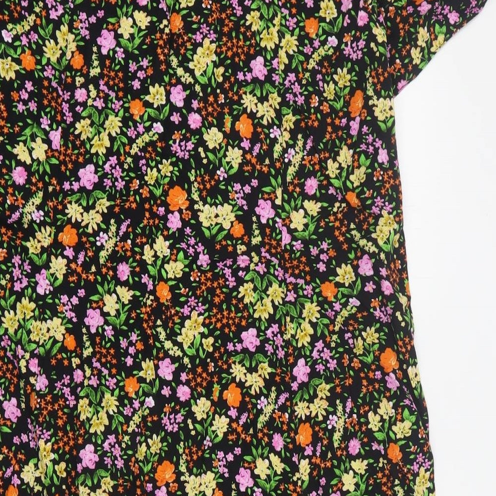 New Look Womens Black Floral Viscose Shift  Size 18  V-Neck Pullover