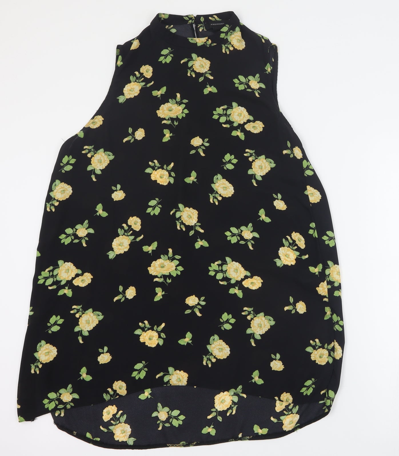 Primark Womens Black Floral Polyester Basic Tank Size 14 High Neck