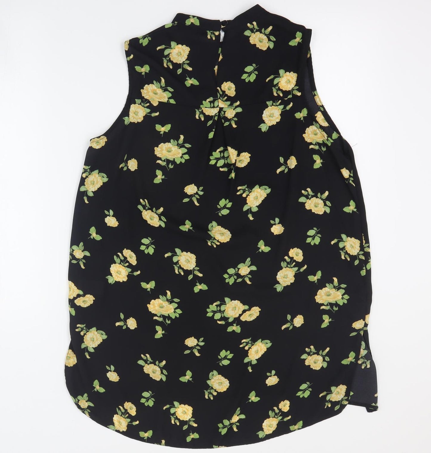 Primark Womens Black Floral Polyester Basic Tank Size 14 High Neck