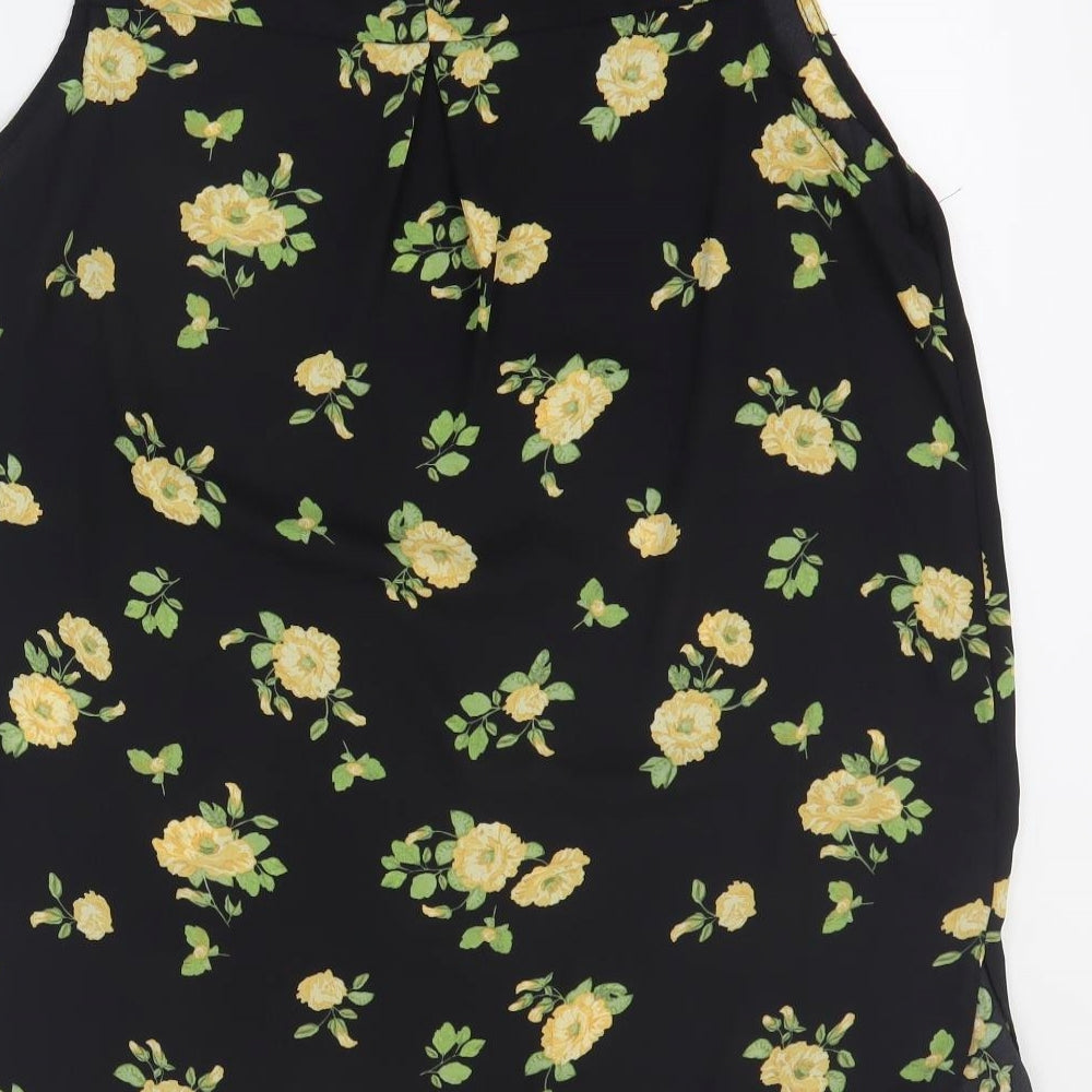 Primark Womens Black Floral Polyester Basic Tank Size 14 High Neck