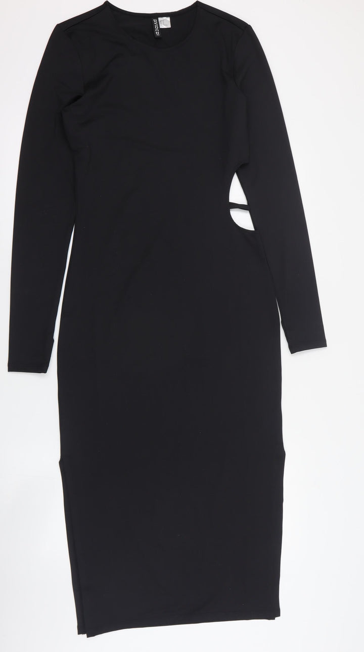 H&M Womens Black Polyester Bodycon Size M Round Neck Pullover
