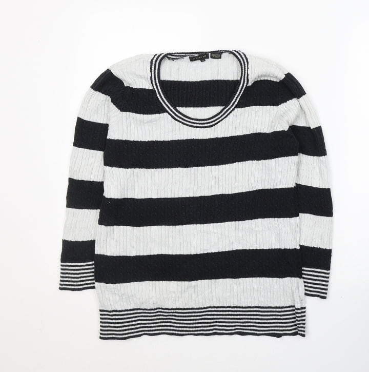 Jeanne Pierre Womens Black Round Neck Striped Cotton Pullover Jumper Size L