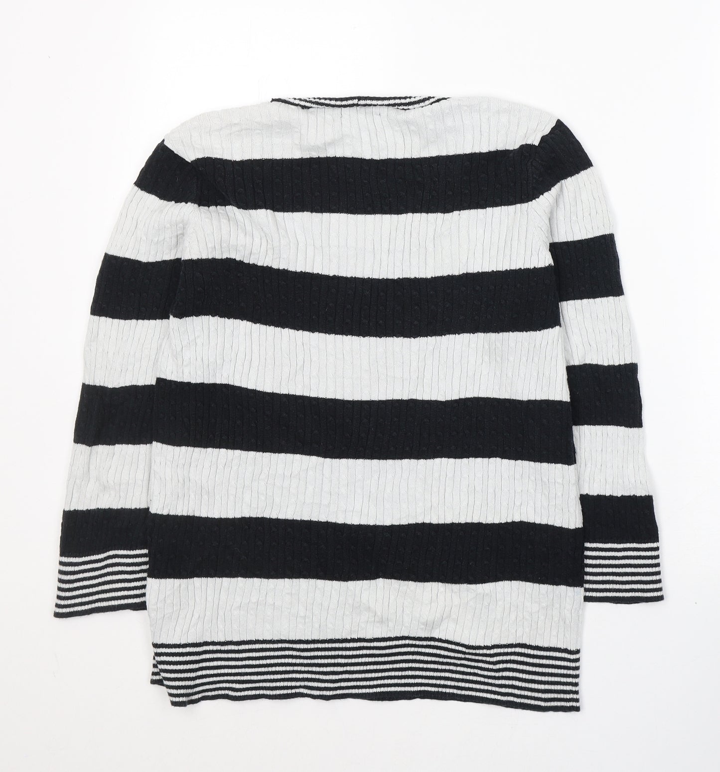 Jeanne Pierre Womens Black Round Neck Striped Cotton Pullover Jumper Size L
