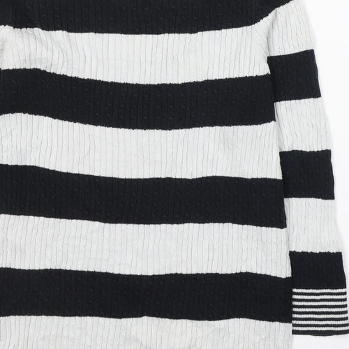 Jeanne Pierre Womens Black Round Neck Striped Cotton Pullover Jumper Size L