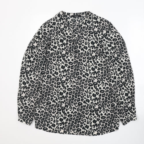 George Womens Grey Animal Print Polyester Tunic Blouse Size 10 V-Neck