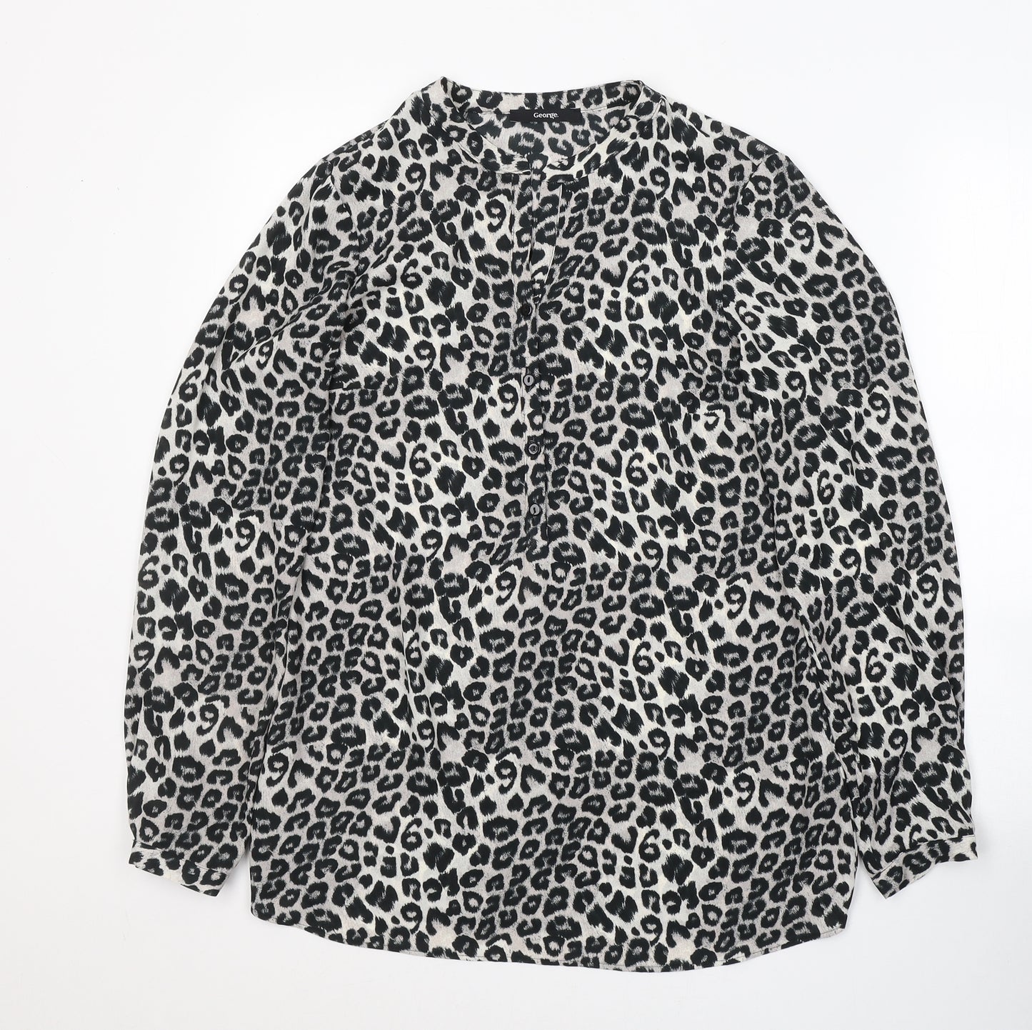 George Womens Grey Animal Print Polyester Tunic Blouse Size 10 V-Neck