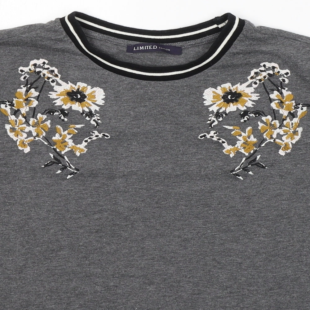 Marks and Spencer Womens Grey  Polyester Basic T-Shirt Size 12 Round Neck - Flowers